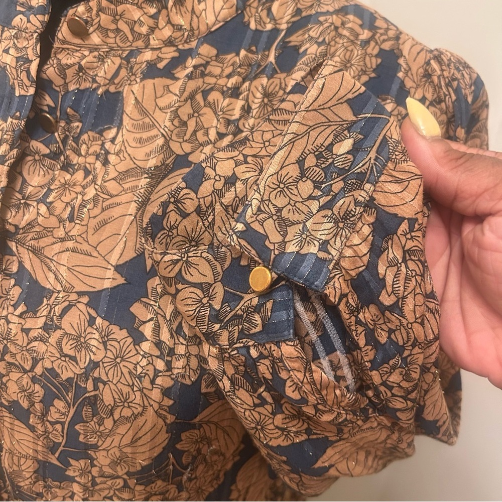 Lollys Laundry Copenhagen Netallic Drop Waist Tiered Floral Print Midi Dress - Picture 5 of 14